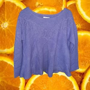 Elle Scoop Neck Periwinkle Sweater with Lace Accent Size Medium